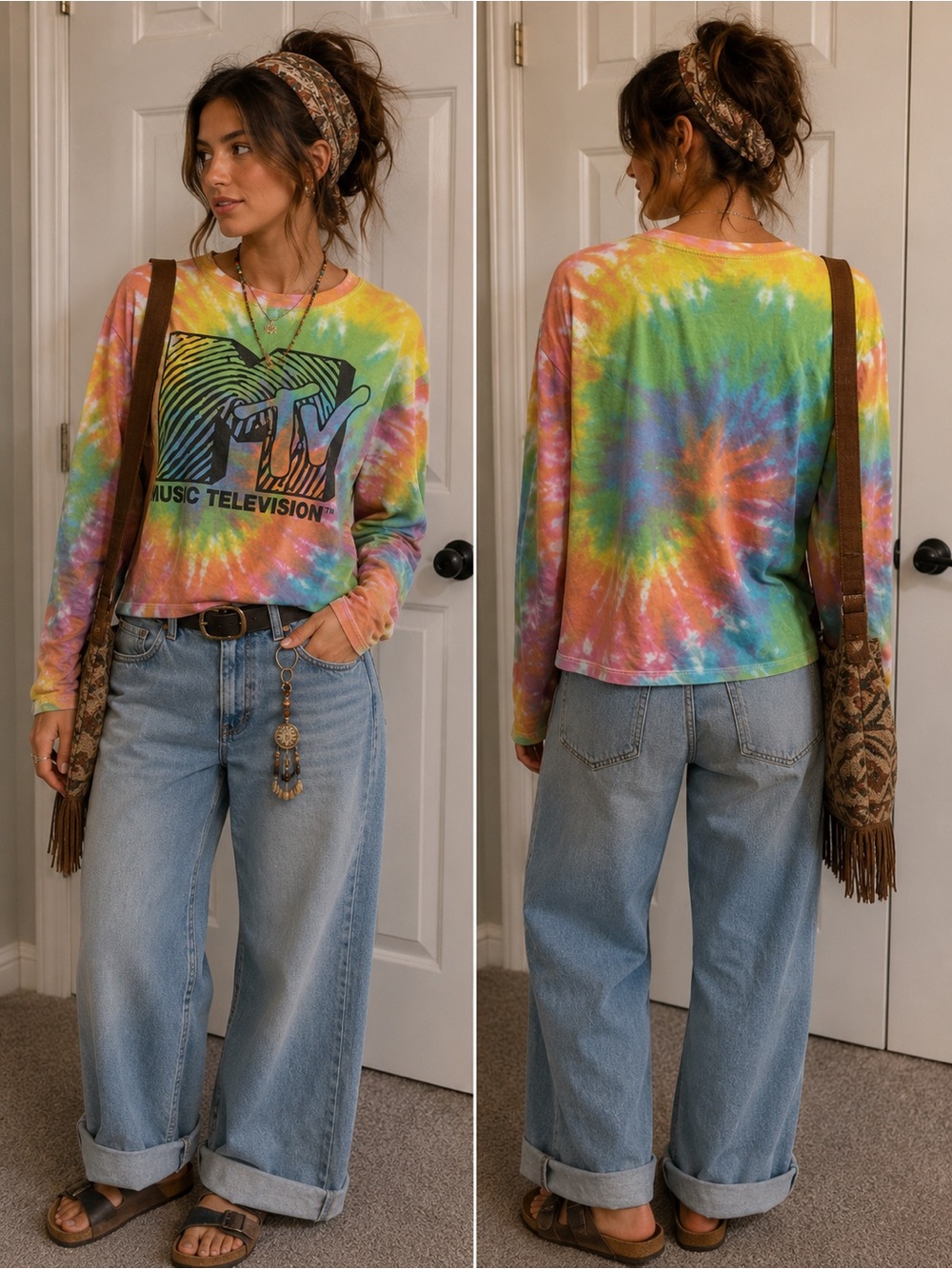 MTV Multicolor Tie-Dye Long Sleeve Crop Sweatshirt